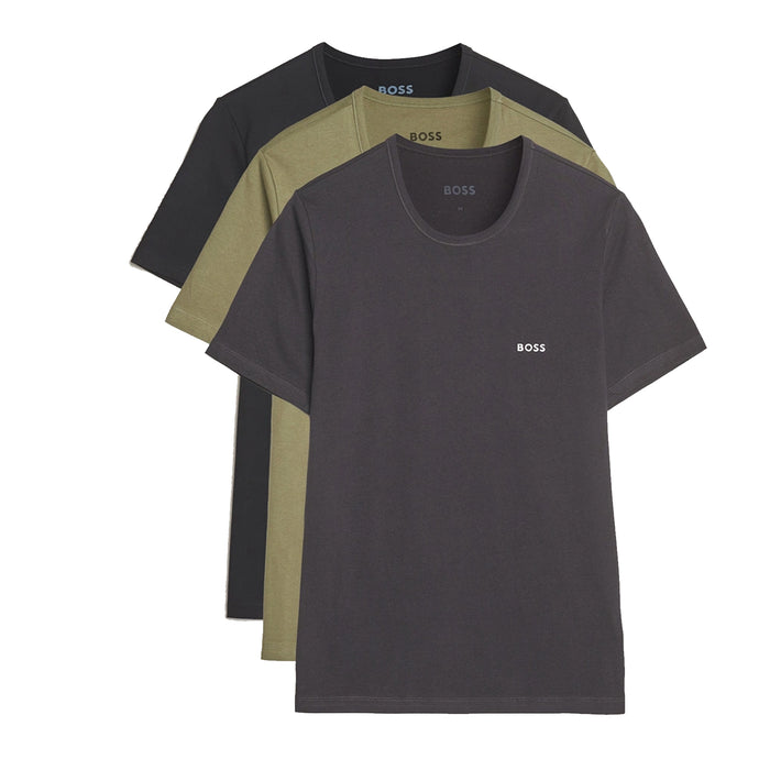 BOSS 3 Pack Cotton T-Shirts Black/Dark Grey/Khaki Green