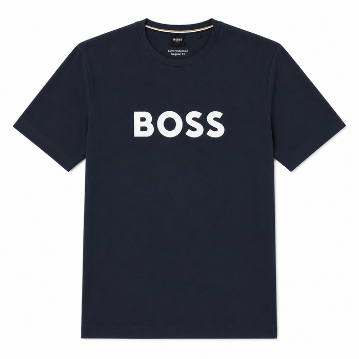 BOSS Contrast Logo RN T-Shirt Navy