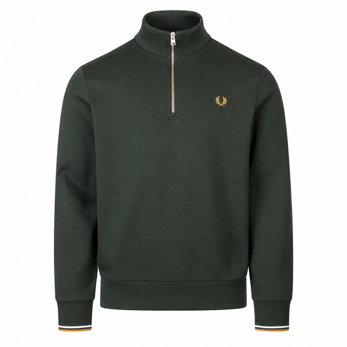 Fred Perry Half Zip Sweatshirt Night Green/Dusky Blue/Dark Caramel