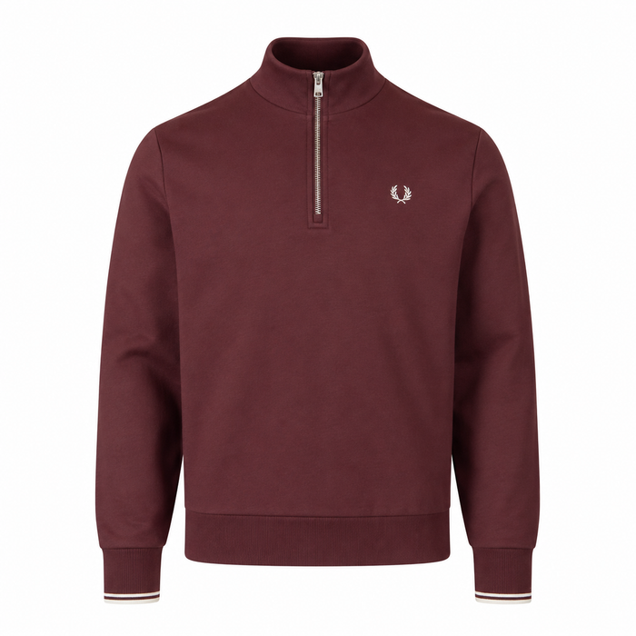Fred Perry Half Zip Sweatshirt Oxblood/Ecru