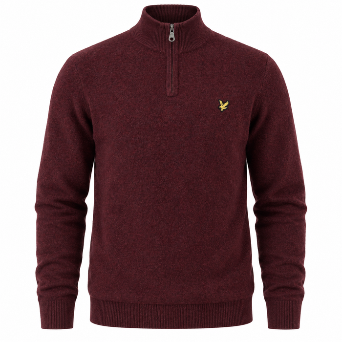 Lyle & Scott Lambswool Blend Quarter Zip Jumper Beetroot Marl