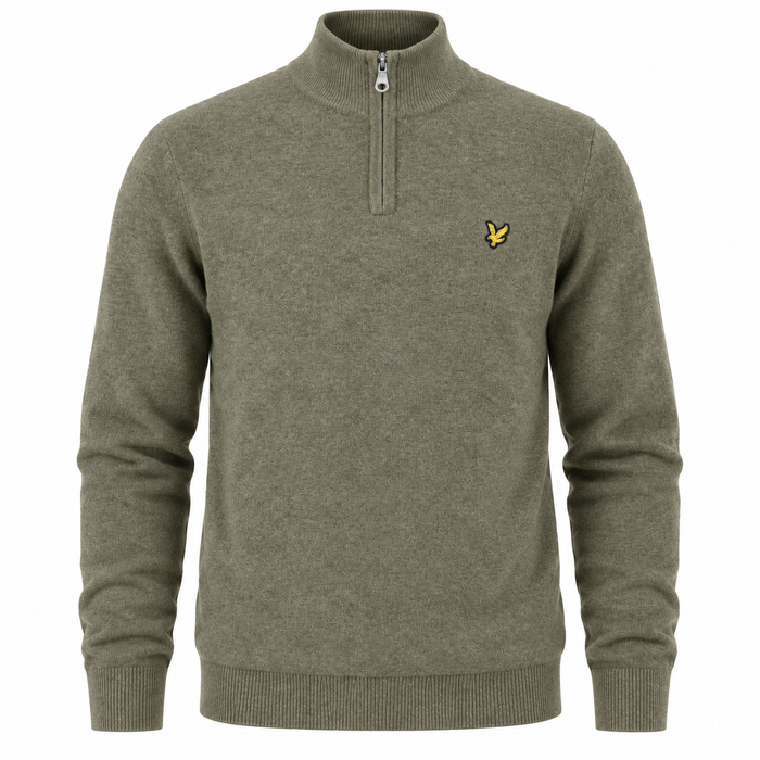 Lyle & Scott Lambswool Blend Quarter Zip Jumper Khaki Smoke Marl