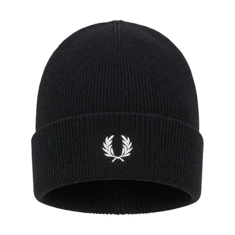 Fred Perry Classic Merino Wool Beanie Hat Black/Snow White
