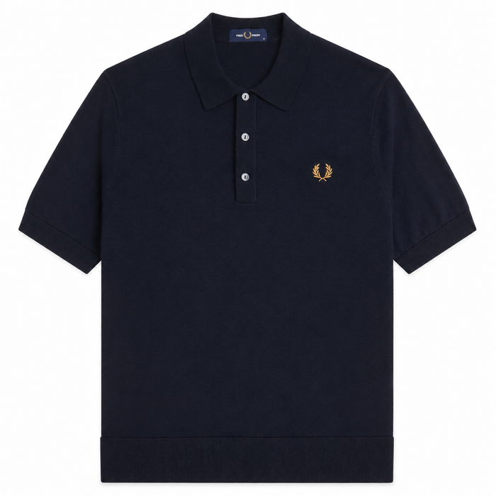 Fred Perry Cotton Knitted Polo Shirt Navy