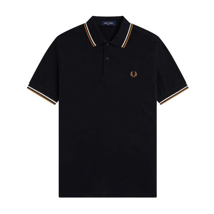 Fred Perry Twin Tipped Polo Shirt Black/Ecru/Dark Caramel