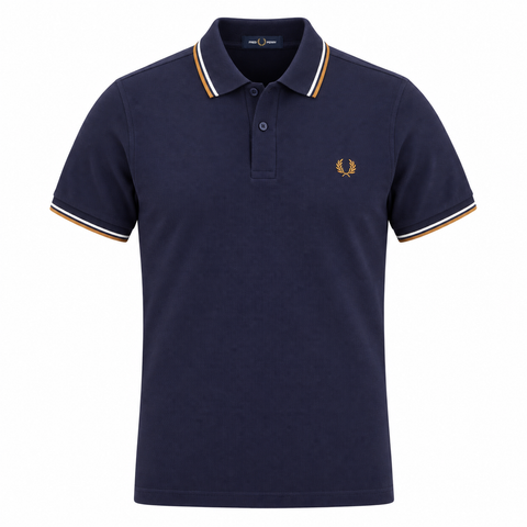 Fred Perry Twin Tipped Polo Shirt Twilight Navy/Snow White/Dark Caramel