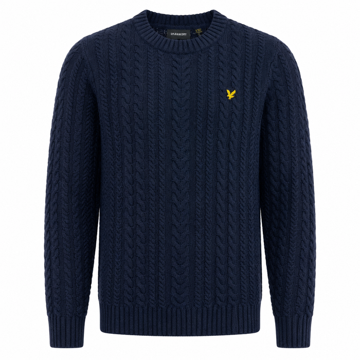 Lyle & Scott Cable Knit Crew Neck Jumper Dark Navy Marl