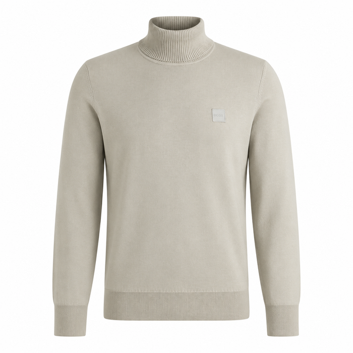 BOSS Akiro Roll Neck Logo Jumper Light Natural