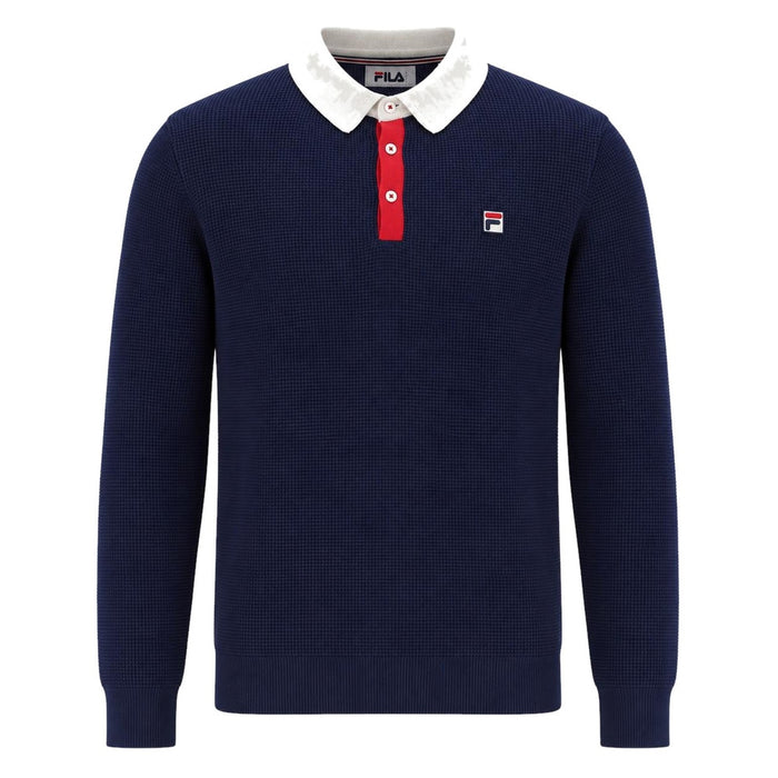 Fila Nowell Waffle Knit Long Sleeve Polo Shirt Fila Navy/Gardenia/Fila Red