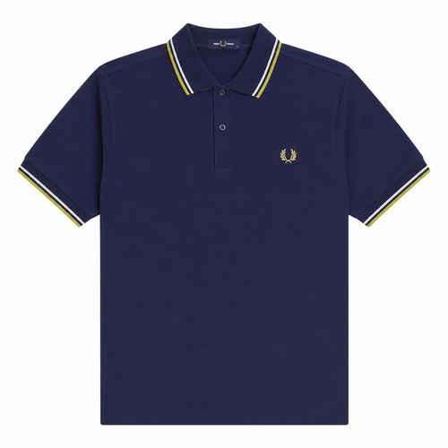 Fred Perry Twin Tipped Polo Shirt French Navy/Dusky Blue/Citron