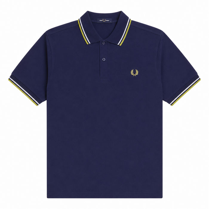 Fred Perry Twin Tipped Polo Shirt French Navy/Dusky Blue/Citron