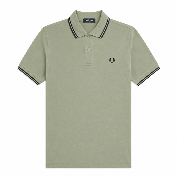 Fred Perry Twin Tipped Polo Shirt Silver Blue/Dark Airforce/Dark Airforce
