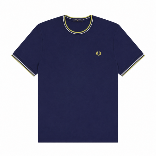 Fred Perry Twin Tipped T-Shirt French Navy/Dusky Blue/Citron