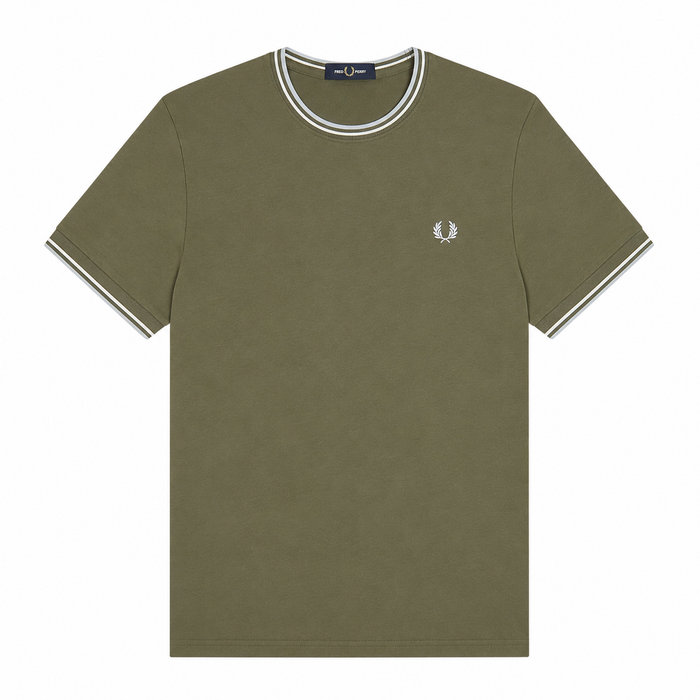 Fred Perry Twin Tipped T-Shirt Laurel Wreath Green/Ecru/Dusky Blue