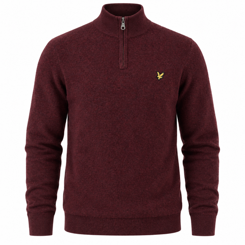 Lyle & Scott Lambswool Blend Quarter Zip Jumper Beetroot Marl