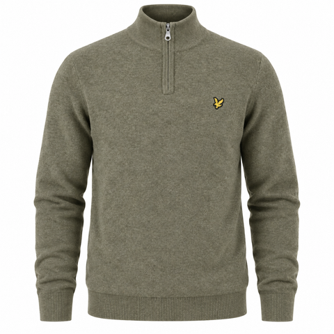Lyle & Scott Lambswool Blend Quarter Zip Jumper Khaki Smoke Marl