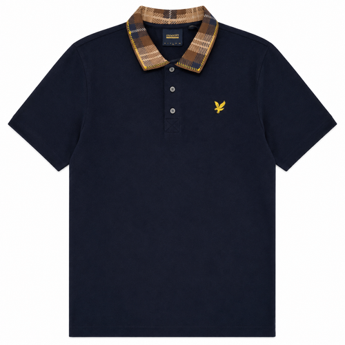 Lyle & Scott Tartan Collar Polo Shirt Navy/Brown