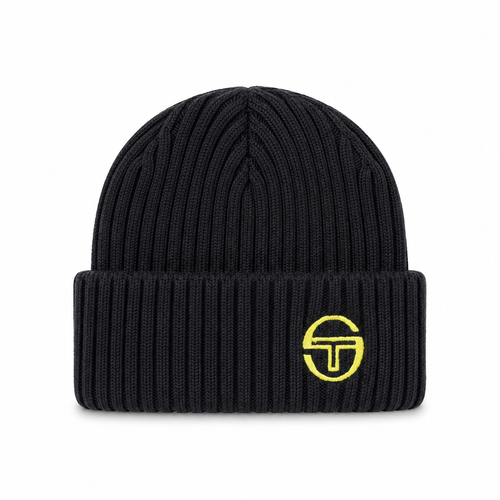 Sergio Tacchini Seppi Ribbed Turn Up Beanie Hat Black/Old Gold