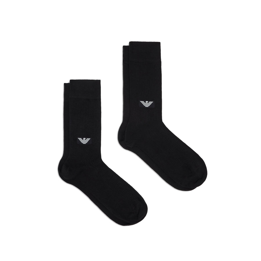 Emporio Armani 2 Pack Eagle Ribbed Socks Black