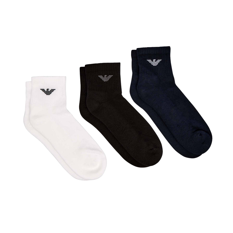 Emporio Armani 3 Pack Ribbed Eagle Logo Socks Black/White/Navy
