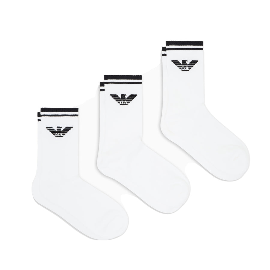 Emporio Armani 3 Pack Large Eagle Ribbed Socks White