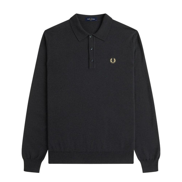 Fred Perry Classic Knitted Long Sleeve Polo Shirt Black