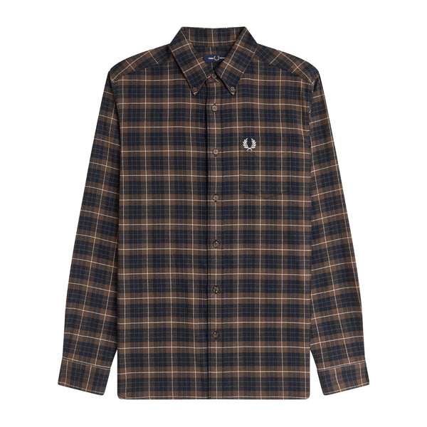 Fred Perry Brushed Twill Tartan Shirt Burnt Tobacco