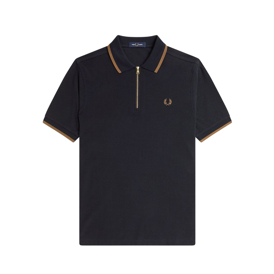 Fred Perry Crepe Pique Zip Neck Polo Shirt Black
