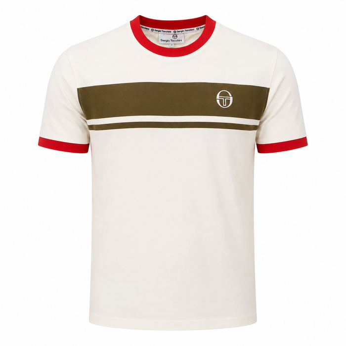 Sergio Tacchini Master Crew Neck T-Shirt Gardenia/Dark Olive/Adrenaline Rush