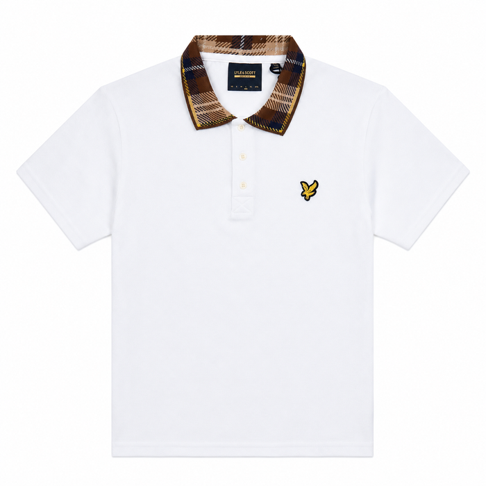 Lyle & Scott Tartan Collar Polo Shirt White/Brown