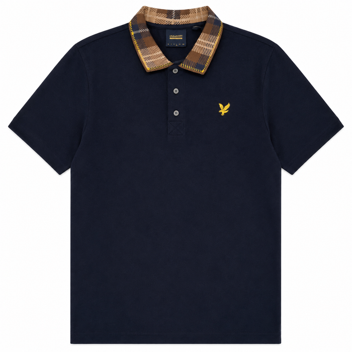 Lyle & Scott Tartan Collar Polo Shirt Navy/Brown