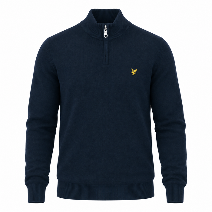 Lyle & Scott Cotton Merino Quarter Zip Jumper Dark Navy