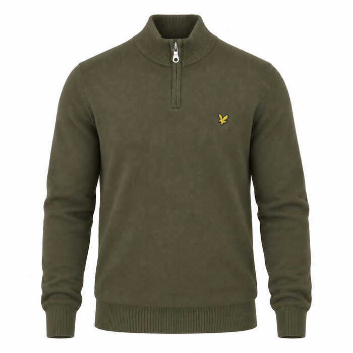 Lyle & Scott Cotton Merino Quarter Zip Jumper Khaki Ash
