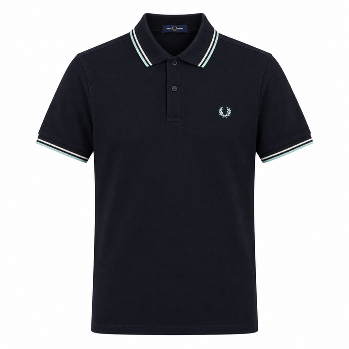 Fred Perry Twin Tipped Polo Shirt Navy/Ecru/Silver Blue