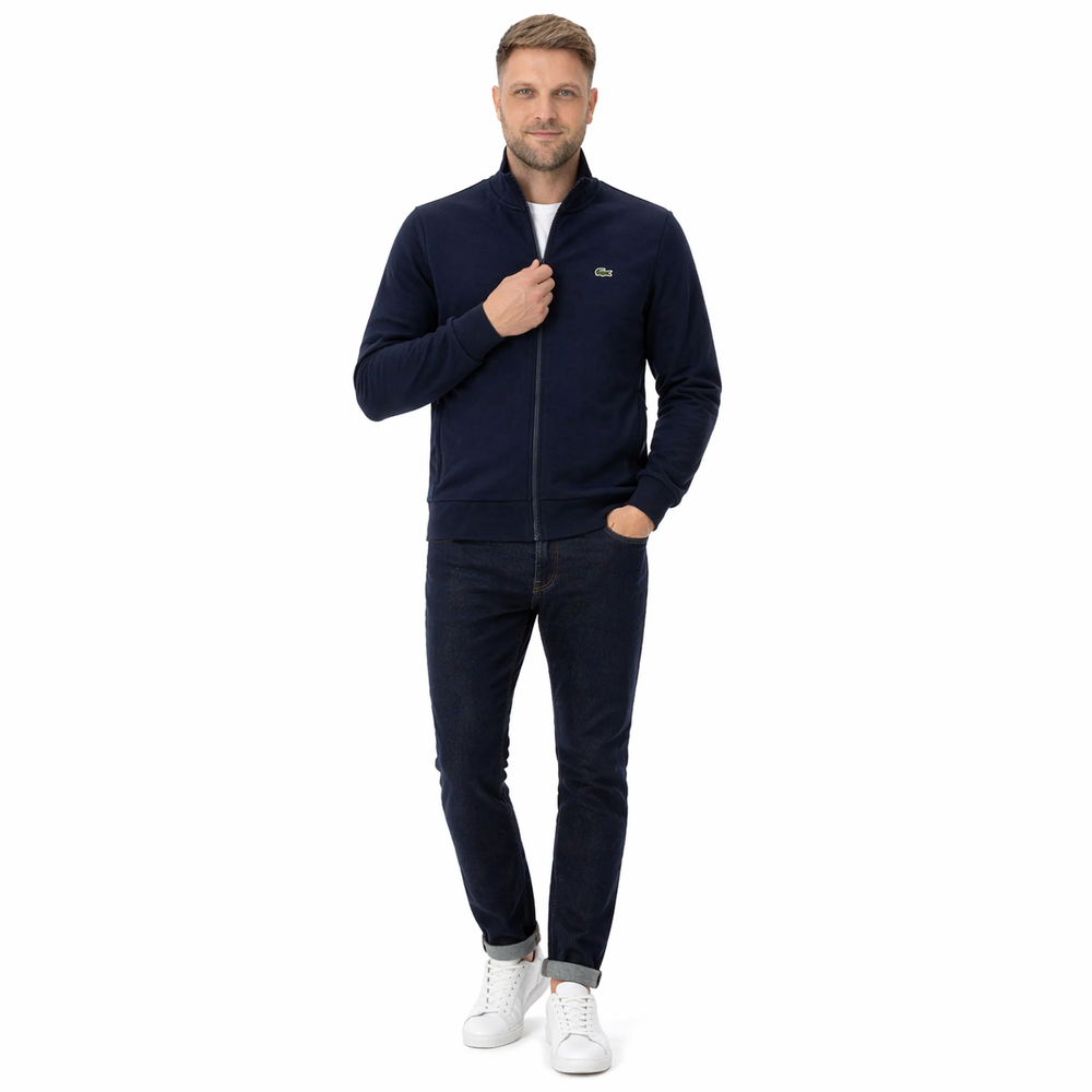 Lacoste Zip-Up High Neck Fleece Track Top Sweatshirt Midnight Blue
