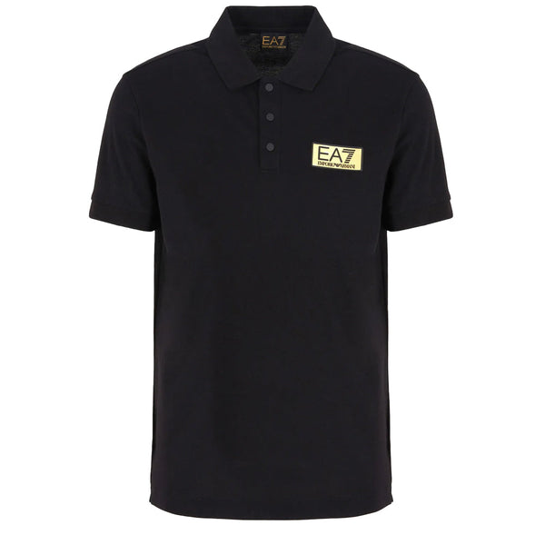 EA7 Emporio Armani Gold Label Pima Cotton Polo Shirt - Black-SPIRALSEVEN DESIGNER MENSWEAR UK