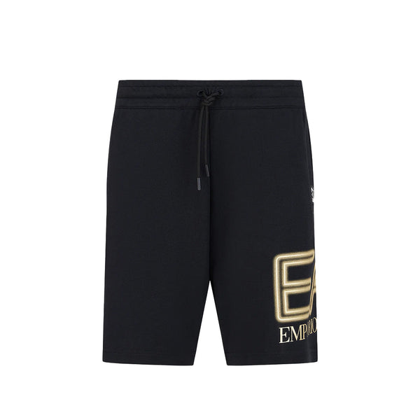 EA7 Emporio Armani Logo Series Gold Logo Bermuda Shorts - Black-SPIRALSEVEN DESIGNER MENSWEAR UK