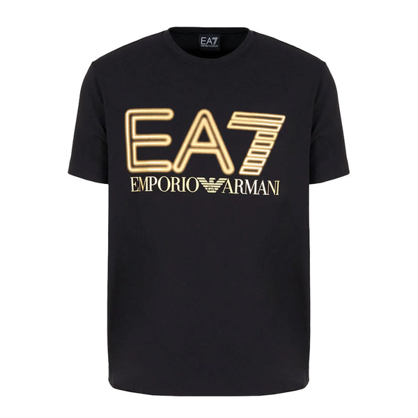 EA7 Emporio Armani Logo Series Gold Logo Crew T-Shirt - Black-SPIRALSEVEN DESIGNER MENSWEAR UK