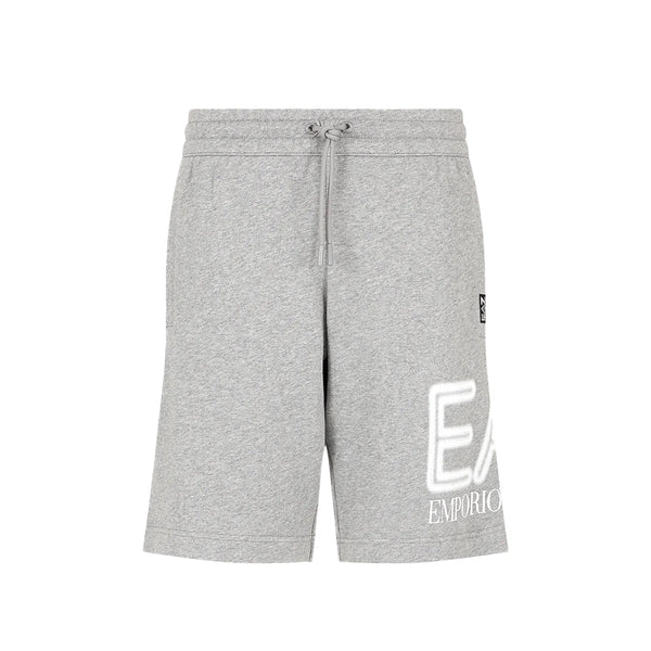 EA7 Emporio Armani Logo Series White Logo Bermuda Shorts - Mel Grey-SPIRALSEVEN DESIGNER MENSWEAR UK