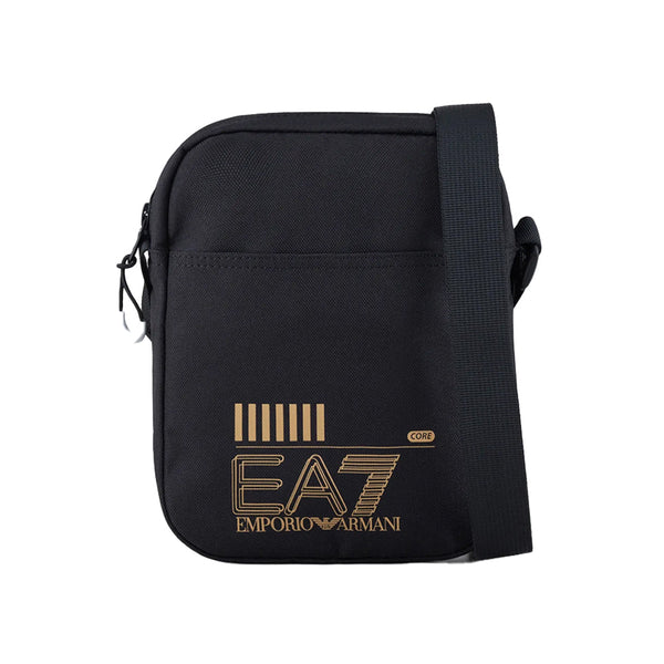 EA7 Emporio Armani Recycled Fabric Train Core Small Bag - Black/Gold-One Size-SPIRALSEVEN DESIGNER MENSWEAR UK