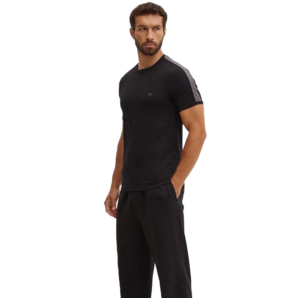 Emporio Armani Lounge Tape Crew T Shirt Black Spiral Seven