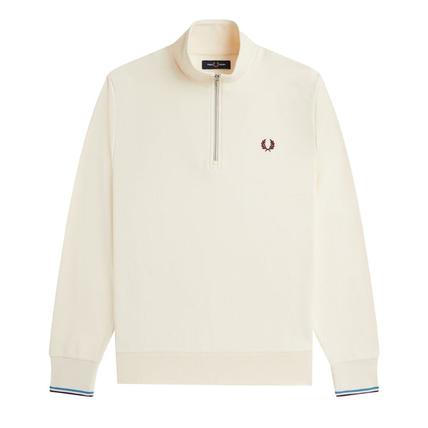 Fred Perry Half Zip Sweatshirt Ecru/Court Blue/Oxblood
