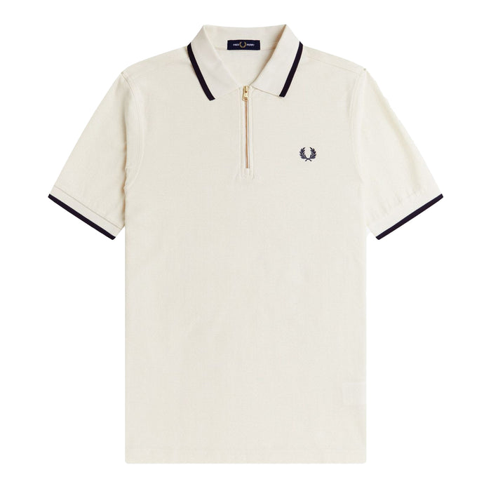 Fred Perry Crepe Pique Zip Neck Polo Shirt Ecru