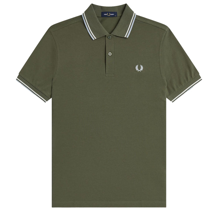 Fred Perry Twin Tipped Polo Shirt Laurel Wreath Green/Ecru/Dusky Blue