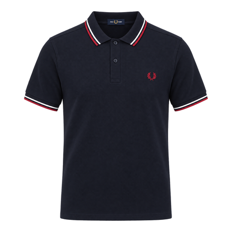 Fred Perry Twin Tipped Polo Shirt Navy/Snow White/Burnt Red