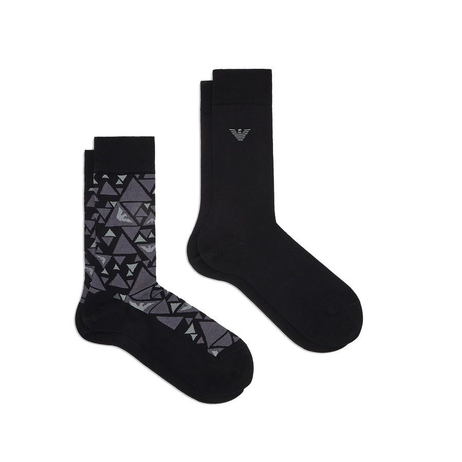 Emporio Armani 2 Pack All Over Graphic Socks Black
