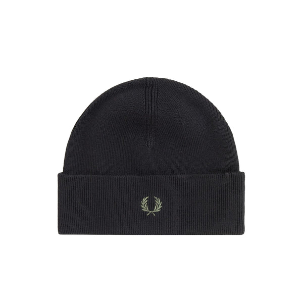 Fred Perry Classic Beanie Hat Black/Laurel Wreath Green