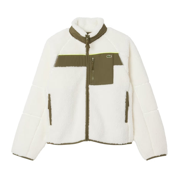 Lacoste Colour Block Sherpa Fleece Jacket White/Khaki