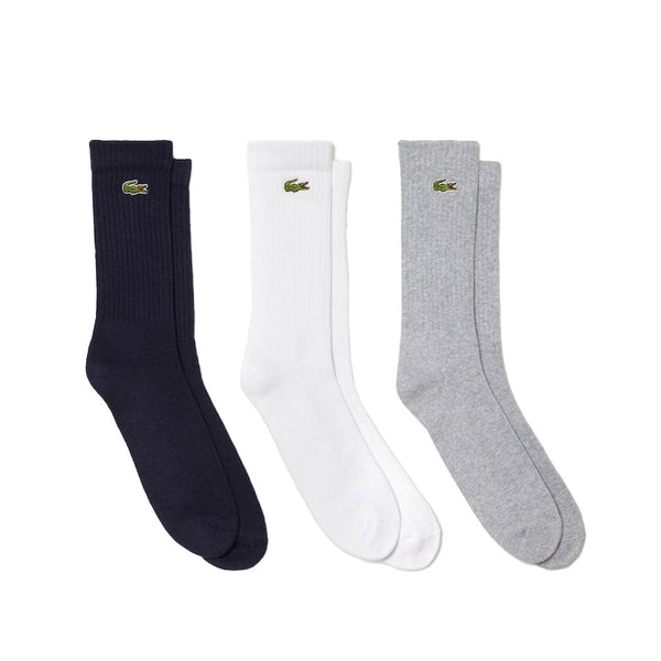 Lacoste Sport 3 Pack High Cut Socks Grey/White/Navy-SPIRALSEVEN DESIGNER MENSWEAR UK