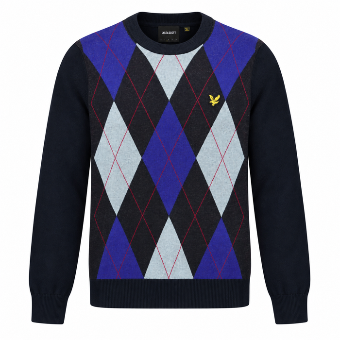 Lyle & Scott Archive Revisited Argyle Knitted Jumper Dark Navy